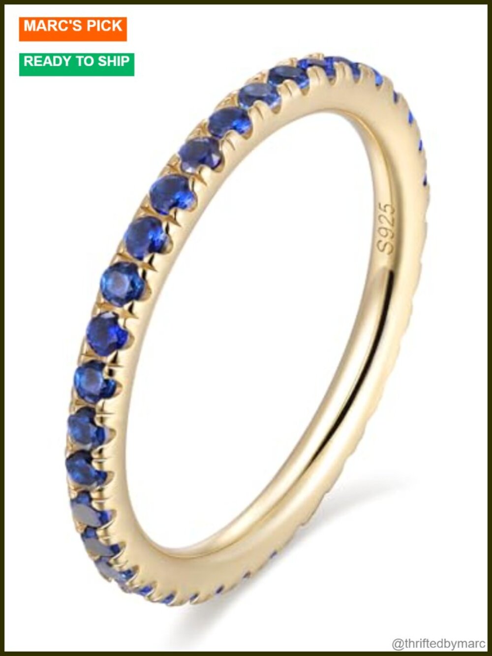 Sapphire Eternity Ring 925 Sterling Silver Yellow Gold Plated